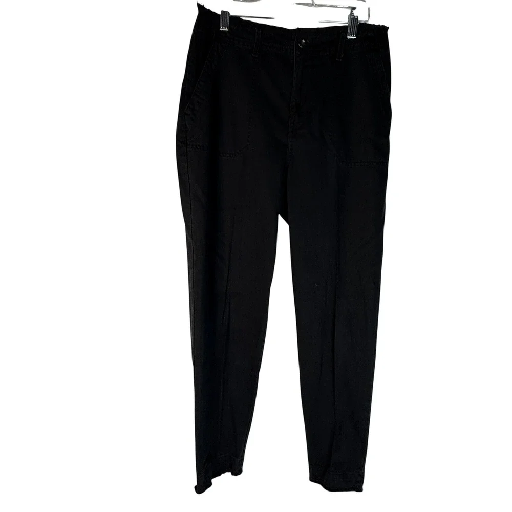 Bella Dahl Black Frayed Hem Tapered Utility Pants Women's Size 28 Cotton Tencel